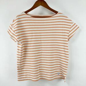 ORCIVAL オーシバル レディース ボーダーTシャツ 半袖 ボーダー柄 ストライプ柄 ボーダーカットソー コットン オレンジ 丸首 フリーサイズ