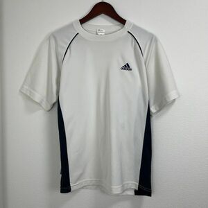 adidas アディダス メンズ 半袖 Tシャツ トップス スポーツ ウェア 練習着 Mサイズ ホワイト ブラック ロゴ ワンポイント 丸首 シンプル