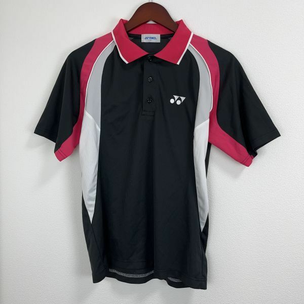 YONEX ヨネックス メンズ 半袖 ポロシャツ トップス スポーツ ウェア テニスウェア Mサイズ ブラック ピンク ロゴ ワンポイント 襟付き