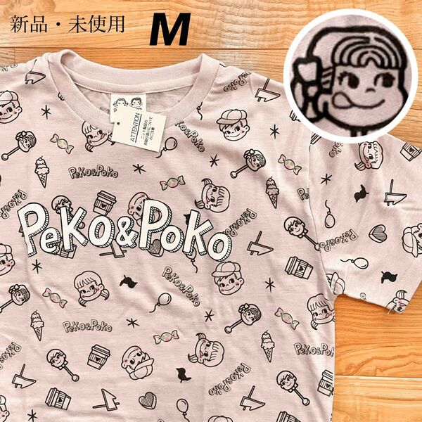 【M】お菓子柄　PECO&POCO 半袖Tシャツ●メンズ　ペコちゃん　ポコちゃん　不二家　FUJIYA ミルキー　 レディース