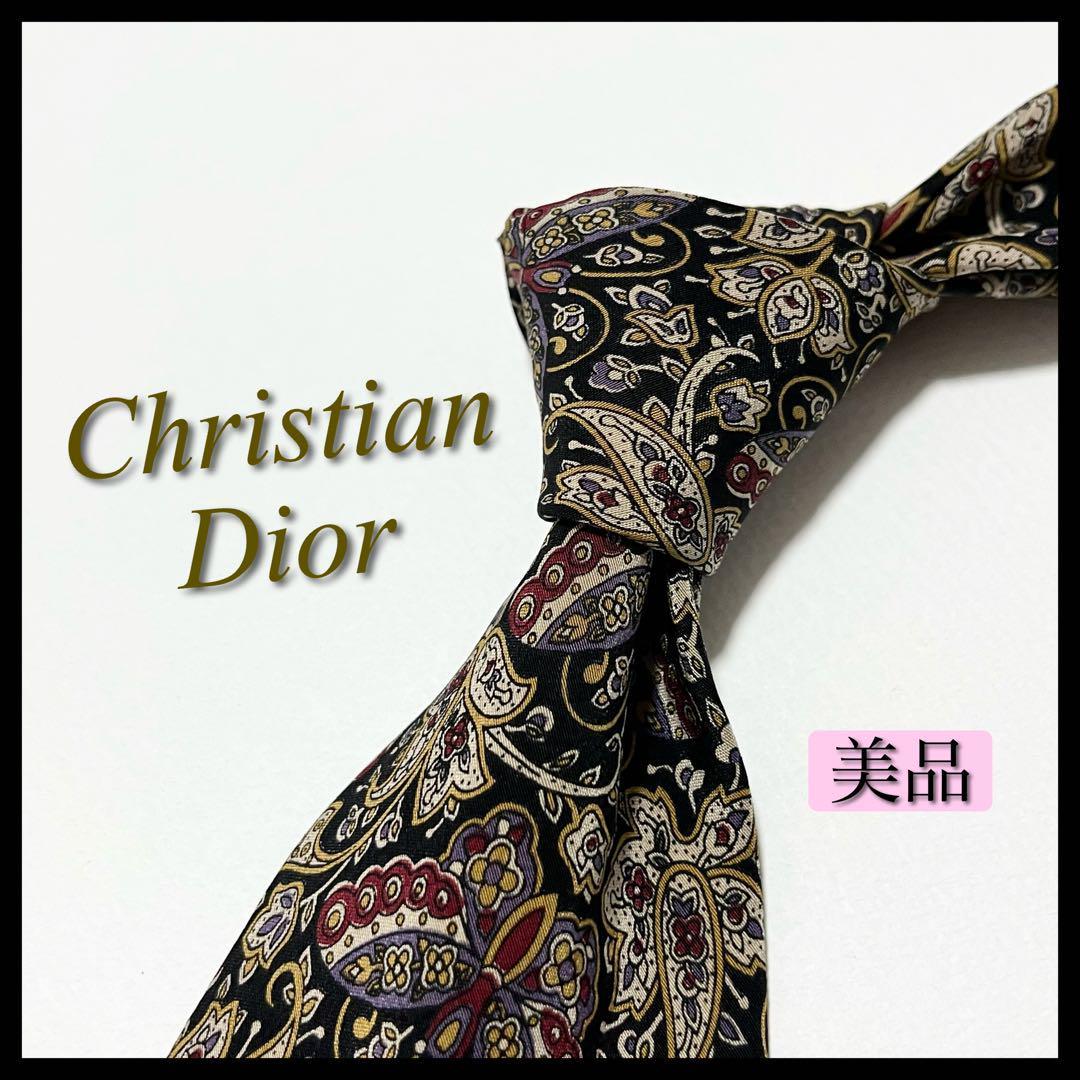 クリスチャン ディオール Dior ネクタイ ペイズリー柄 高級シルク 総柄-