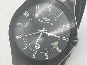 TECHNOS Tecnos подлинный товар полный черный мужские наручные часы T9549 сетка breath модель работа не проверено гарантия нет 