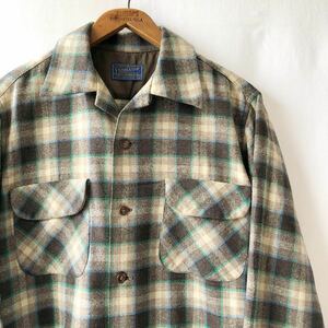 50s PENDLETON チェック ループカラー ウール 長袖 シャツ M USA製 ビンテージ 50年代 ペンドルトン 開襟 アメリカ製 米国製 ヴィンテージ