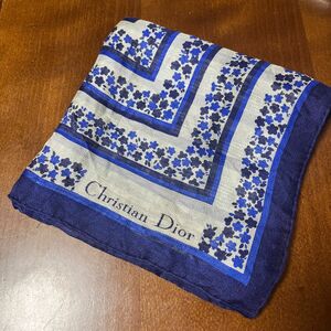【ディオール】DIOR 正方形スカーフ　ブルー花柄