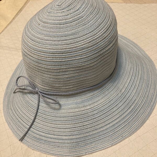 水色　ハット　バックリボン　ツバ広め　サイズ　57.5cm 帽子　つば広帽子