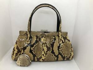  beautiful goods * python leather * snake leather handbag Japanese clothes handbag lady's bag gama. change purse . attaching 