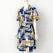 ○40f30《美品》Ralph Lauren ラルフローレン アロハシャツワンピース 11 ブルー レディース 春夏 半袖 ドレス ALOHA SHIRT ハワイアン_画像1