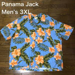 【送料無料】Panama Jackレーヨン100%半袖アロハシャツ　青総柄　メンズ3XLサイズ　ハワイアン半袖シャツ大きいサイズビッグサイズ