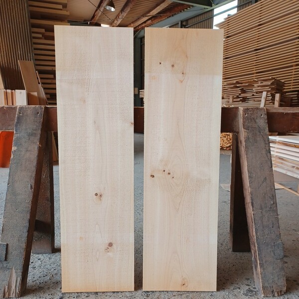 B-1293【94×26.5/27.5×2cm】 国産ひのき 　節板 　2枚セット　テーブル 　棚板　 看板 　一枚板　 桧　 檜　無垢材　 DIY