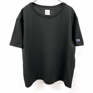 チャンピオン 【新品】Champion Tシャツ 半袖 丸首 プルオーバー カットソー 袖にロゴパッチ 綿100% コットン XL ブラック 黒 レディース