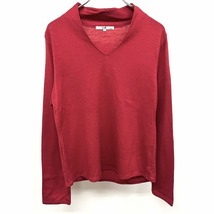 23区 ウールカットソー ウールTシャツ 長袖 Vネック モックネック 無地 毛100% 44(B88-92/T160-164) ヘザーレッド 杢赤 レディース_画像1