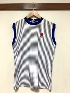 に1150 イングランド製 Gymphlex ジムフレックス ボーダー ノースリーブTシャツ L ホワイト/ブルー ロゴ刺繍 レディース 大きめ オールド