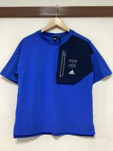 ひ1182 adidas アディダス スポーツシャツ 半袖Tシャツ 150 キッズ ブルー AEROREADY メッシュTシャツ 速乾 ドライ