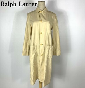 LA5929 ラルフローレン ステンカラーコート 綿 イエローベージュ Ralph Lauren スプリングコート ロングジャケット 薄手 コットン ７