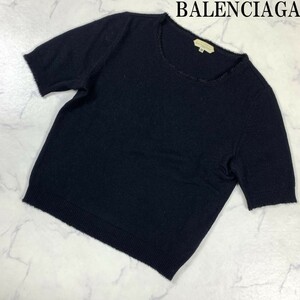 LA5961 バレンシアガ 半袖ニット 黒ブラック アンゴラ＋カシミヤ混 BALENCIAGA ウール 38