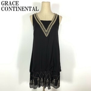 LA6534 グレースコンチネンタル 膝丈ワンピース ビジュー 黒 GRACE CONTINENTAL ブラック ノースリーブ パーティードレス 裏地有 パール36