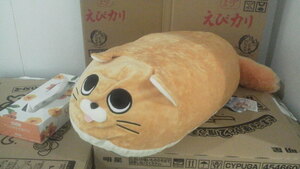 コッペパンみたいな猫。 動く気配なし。 BIG ぬいぐるみ 50cm 送料510円