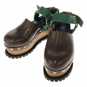 [ beautiful goods ] sacai / Sakai | leather belt sabot sandals preservation box attaching | 35 | Brown / green 