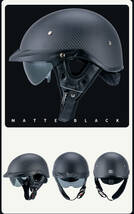 ハーフヘルメット ハーレーヘルメット カーボンファイバー 炭繊維柄　内蔵ゴーグル DOT安全認証 マットブラック　調整可能 サイズ：L_画像2