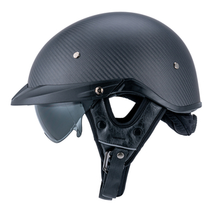 ハーフヘルメット ハーレーヘルメット カーボンファイバー 炭繊維柄　内蔵ゴーグル DOT安全認証 マットブラック　調整可能 サイズ：XL