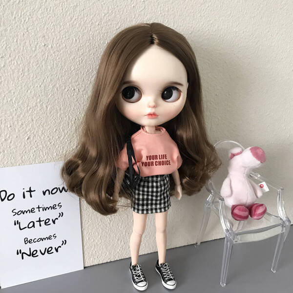 1ブライスドールハウス人形ぬいぐるみ用ミニチュアアウトフィットTシャツ+スカート2点セット