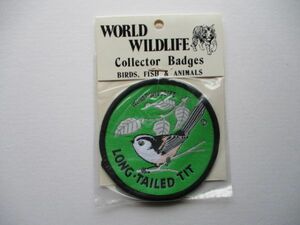 70s WORLD WILDLIFEエナガ『LONG TAILED TIT』Collector Badgesワッペン/鳥バードウォッチング野鳥 自然アウトドアPATCHアップリケ V193