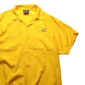 ロカビリー! 90s ヴィンテージ Post Office 半袖 オープンカラーシャツ ボウリングシャツ レアカラー イエロー 黄色 L メンズ 古着 希少