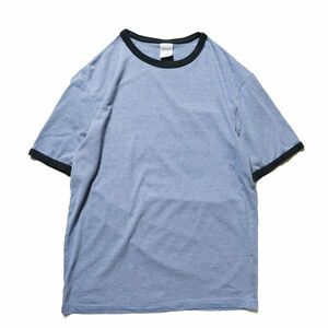 00's オールドネイビー コットン リンガー Tシャツ 半袖 (M) 霜降り青×紺 無地 00年代 旧タグ オールド ギャップ OLD NAVY GAP Y2K