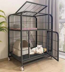 強くお勧め★猫ケージ 別荘 特大 フリースペース 家庭用 猫ケージ 屋内 2階建て トイレ付き 猫 ペット 猫ハウス キャットハウス