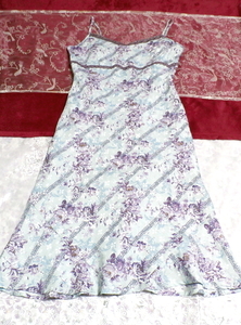 水色と紫花柄ネグリジェキャミソールワンピース/スカート Light blue purple flower pattern negligee camisole dress