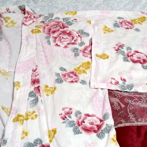 桃色花柄浴衣ゆかた/和服/着物 Peach color flower pattern yukata/Japanese clothes/kimono