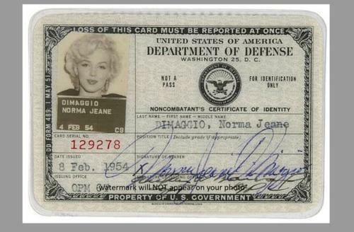 マリリン モンロー政府 ID バッジ 写真 5x7カード サイン入り複製1954