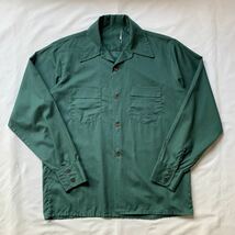 70s OPEN COLLAR SHIRT ヴィンテージ ビンテージ オープンカラーシャツ 開襟シャツ ボックスシャツ 無地シャツ GREEN 緑 60s 送料無料_画像2