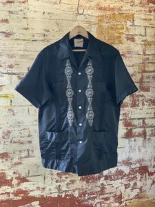 70s TULUM BLACK MEXICAN SHIRT CUBA SHIRT ヴィンテージ ビンテージ メキシカンシャツ キューバシャツ ブラック 黒 黒白 60s 送料無料
