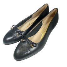 Salvatore Ferragamo フェラガモ パンプス シューズ 靴 リボン レザーブラック [サイズ 6 (約23cm)]_画像1