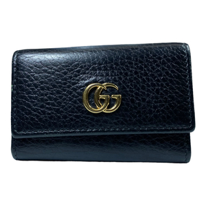 GUCCI グッチ 456118 キーケース 6連 GGマーモント ダブルG レザー ブラック ゴールド金具