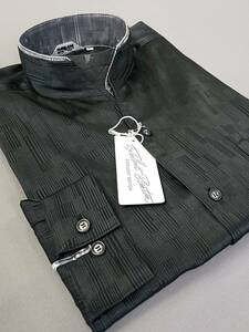 新品　SALE!!　送料無料　BONTON　スタンドカラー　ドレスシャツ　Lサイズ ゆったり　ダンス カラオケ パーティー　日本製　134056　黒