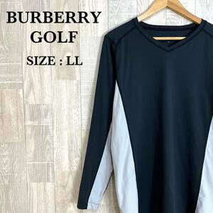 M2606 BURBERRY GOLF バーバリーゴルフ　長袖Tシャツ　ゴルフウェア　トップス LLサイズ　インナー　黒　グレー　無地　シンプル　日本製