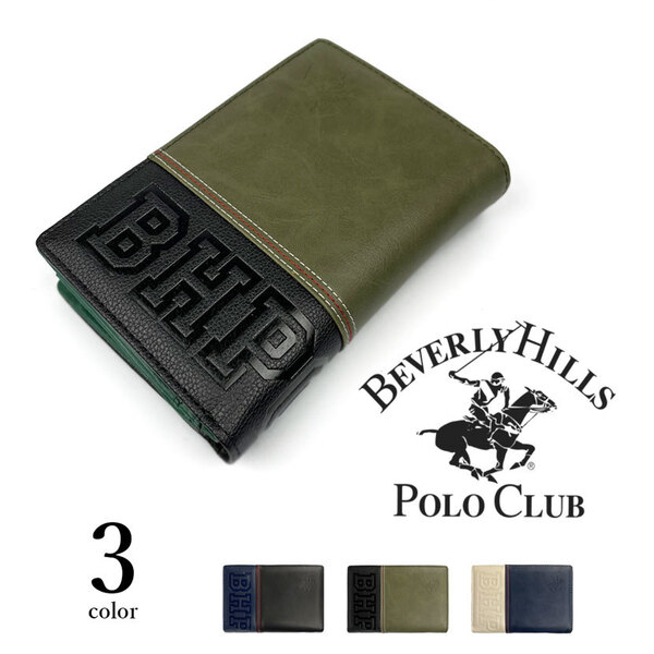 全3色 BEVERLYHILLSPOLOCLUB ビバリーヒルズポロクラブ PUレザー二つ折り財布 ラウンドファスナー小銭入れ