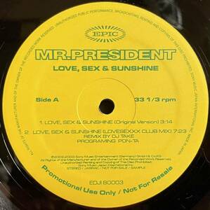 プロモ盤 Mr. President / Love, Sex & Sunshine 12inch盤その他にもプロモーション盤 レア盤 人気レコード 多数出品。