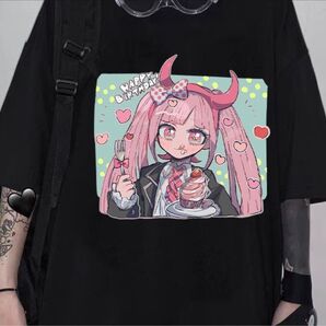 Tシャツ 半袖 プリント 病み 量産型 原宿系 個性的 オーバーサイズ 黒60