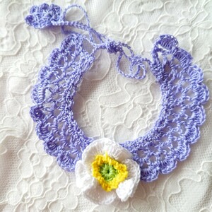  dog & cat necklace neck decoration attaching collar choker XX size lavender & poppy hand-knitted lacework hand made 