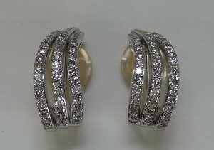 ☆K18WG 天然ダイヤモンド イヤリング/ピアス 各0.50ct 約3.3g 鑑定書付き used☆