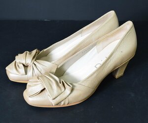 5000-SS00084* mode eja Como DICI * on goods beige.:* ribbon motif leather pumps 24cm commuting MODE ET JACOMO