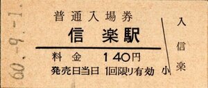 信楽駅（信楽線）入場券　140円券