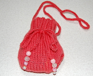  stick needle hand-knitted pochette pink orange 43 number 