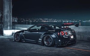 日産 GT-R R35 リバティーウォーク ニッサン 絵画風 壁紙ポスター 特大ワイド版921×576mm（はがせるシール式）031W1