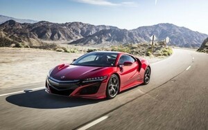 Art hand Auction ホンダ アキュラ NSX(2代目) NC型 2017年 レッド 絵画風 壁紙ポスター 特大ワイド版921×576mm(はがせるシール式)004W1, 自動車関連グッズ, 自動車メーカー別, ホンダ