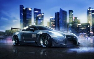 Art hand Auction 日産 GT-R R35 カスタム GTR 絵画風 壁紙ポスター ワイド版603×376mm(はがせるシール式)001W2, 自動車関連グッズ, 自動車メーカー別, 日産