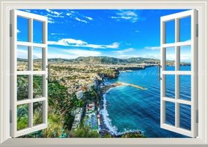 Art hand Auction [Fensterspezifikationen] Amalfi Mittelmeer Resort Italien Spektakuläre Aussicht Küste Ozean Gemälde-Stil Tapete Poster A2 Größe 594 x 420 mm Abziehbarer Aufkleber Typ 002MA2, Gedruckte Materialien, Poster, Andere